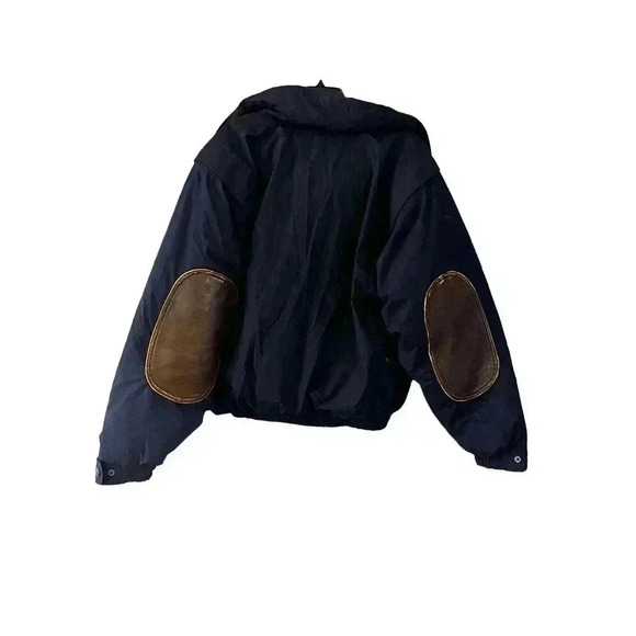 VTG StratoJac Men’s Down Puffer Jacket Size L Full Zip Leather Elbow Patch - Picture 3 of 5